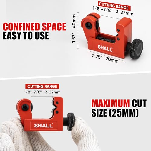 SHALL 4PC Tubing Cutter Set，Heavy-Duty Pipe Cutter Ø 6-50mm, mini Cutter Ø 3-22mm, with 2 deburring Tools, Suitable for PVC/Aluminum/Copper