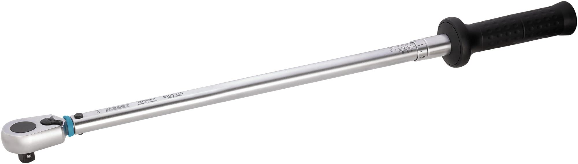 Chiave dinamometrica HAZET 6123-1CT, attacco quadro 12 mm (1/2 pollice), cricchetto reversibile 60-320 Nm, precisione 2%, utensile per il cambio di pneumatici e per lavori su veicoli a auto etc.