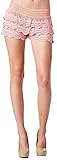 Jubilee Couture Women's Lovely Tiered Lace Stretchy Shorts with Elasticized Waistband (Large, Coral)