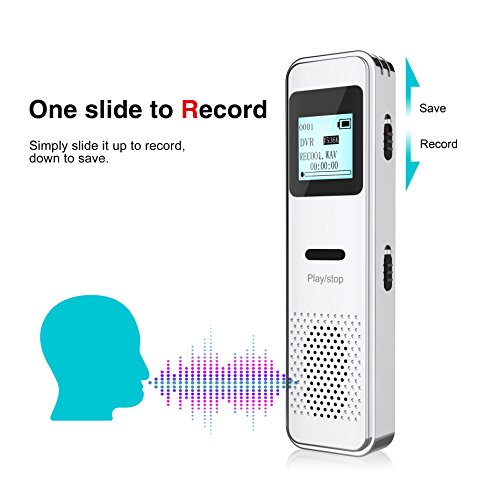 Voice Recorder,Valoin Compact Handy 8G Digital Audio Recorder Dictaphone with MP3 Player,USB Rechargeable,Metal Body,Design for Lecture Meeting Interview Recording (Silver 01)