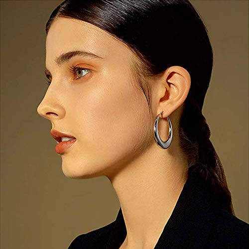 DOMEI Thick Chunky Hoop Earrings Gold, Chunky Gold Hoop Earrings Small, 14k Gold Plated Chunky Tube Hoop Earrings for Women (Silver)