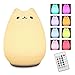 Baby Night Light, Elfeland Remote Control Cute LED Kitty Light Portable Cartoon Silicone Cat Lamp 12+1 Colors / 6 Lighting Modes / Brightness Adjustment / Timing Off for Baby Kids Bedside Nursery