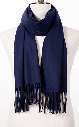 Womens Pashmina Shawl Wrap Scarf - Ohayomi Solid Color Cashmere Stole Extra Large 78"x28" (Navy)