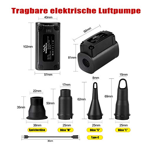 WeaArco Elektrisch Luftpumpe Tragbarer Kabellos Wiederaufladbare Inflator/ Deflator - Schnellbefüllbarer Akku Elektrische Luftpumpe für Luftmatratze, Pool, Schlauchboot, Camping Aufblasbares Sofa