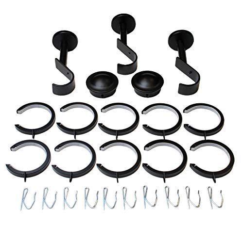 Fabrics and Drapes - Black Curtain Hardware 15 Piece Set - Free Priority Mail Shipping - to Use with Your Clear Acrylic Lucite Rod - Bypass/Carryover Brackets and Ring Combo - Thumbnail 4