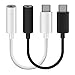 FanTEK USB C to 3.5mm Headphone Jack Cable Adapter 2-Pack, Type C 3.1 Male to 3.5mm Female Stereo Audio Headphone Connector for Motorola Moto Z, LeEco Le 2/Max 2 and More, Black and White