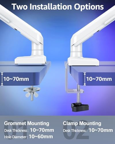 EV6012W - suporte de 2 monitores para ecrãs de 13 a 32 polegadas, suporte de 2 monitores de 2 a 9 kg com VESA 75/100 mm, braço a gás com inclinação, rotação, cor branca