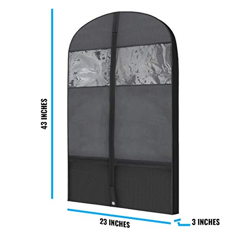 Plixio Gusseted Garment Bags Suit Bag for Travel and Clothing Storage of Dresses, Dress Shirts, Coats- Includes Zipper Pockets and Large Transparent Window (2 Pack: 43" x 24" x 3.4")