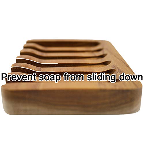 HTB Teak Soap Dishes with Waterfall Design, Wood Soap Holder, Soap Tray for Bathroom, Kitchen, Sinks and Counter Top