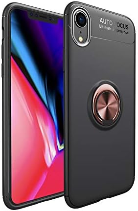 HYAIZLZ iPhone Xr Case Silicone,Soft TPU Hidden Kickstand iPhone Xr Back Case Cover with Car Magnet Function for Apple iPhone Xr 6.1 inch,Color Champagne Ring
