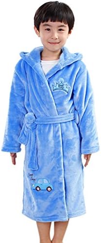 Sangreen Kids Boys Cute Long Sleeve Flannel Hooded Bathrobes Pjs Blue 160