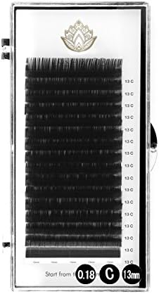 Eyelash Extensions by LASH MOB - C Curl - 0.18 Diameter - Mixed and Single Lengths for Professionals (13mm)