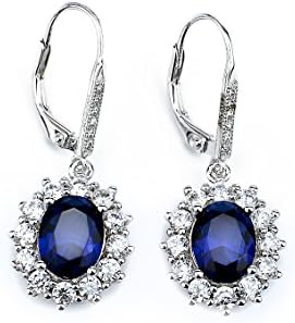 925 Sterling Silver Blue Sapphire &amp;White Cz Leverback Dangle Women Earring as a Mother's Day Gift