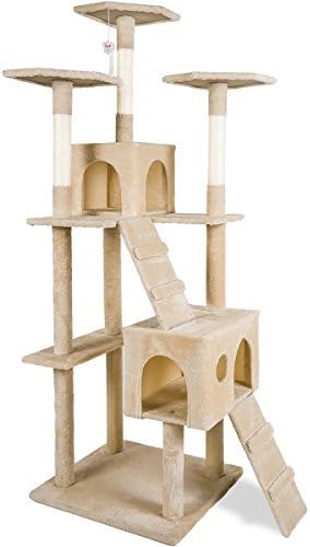Merax Cat Tree Condo House Funiture with Scratching Post Beige