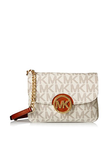 Michael Kors Women's Fulton Signature PVC Flap Gusset Crossbody Bag, Vanilla, OS