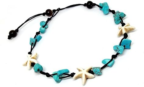 Blue Turquoise Color Bead Anklet Beautiful 26 cm.Handmade Star Anklet for Women and Girls