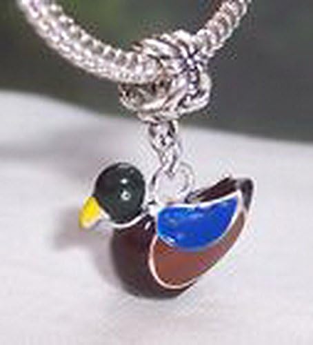 Beads Hut - Mallard Duck Bird Decoy Hunter Dangle Bead fits Silver European Charm Bracelets
