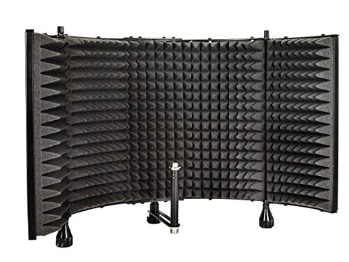 Monoprice Microphone Isolation Shield - Black - Foldable with 3/8 inch Mic Threaded Mount, High Density Absorbing Foam Front And Vented Metal Back Plate - Stage Right