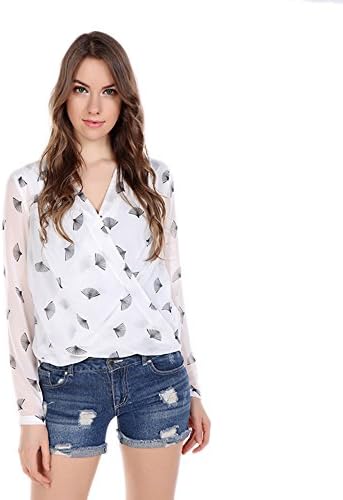 My Wonderful World Women's Sweet Little Fan Long Sleeve V-neck Blouses XX-Large Black