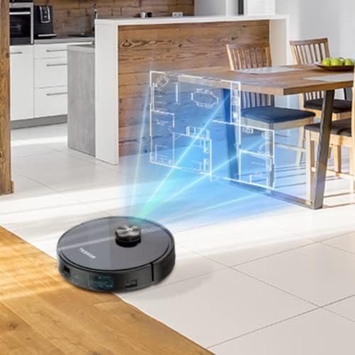 Robot aspirador Tesvor S4 con navegación láser LiDAR, creación de mapas precisos de habitaciones virtuales, 2200 Pa, duración de la batería de hasta 120 minutos, gris espacial
