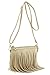 Small Fringe Crossbody Bag with Wrist Strap (Beige)