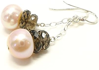 Cultured Freshwater Pearl and Smoky Quartz Dangle Sterling Silver Earrings