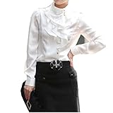 Vobaga White Women’s Clothes Waterfall Ruffle Front Detail Neck Top Shirt Blouse-l, Online Clothing Store