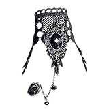 Handmade Gothic Lolita Retro Lace Slave Bracelet Ring Wedding Wristband Black Flower