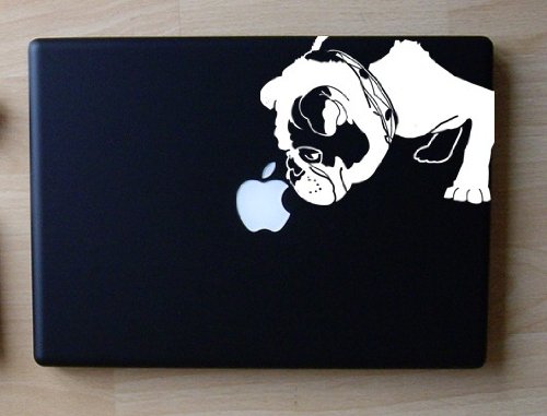 Brit the English Bulldog Sniffs - White - Decal for 13" Macbook