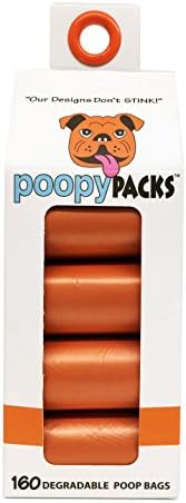 Metro Paws Poopy Packs Pet Waste Bags - 160 Bags - Large, Earth-Friendly, Leak-Proof Pet Waste Bags (8 Standard Dispenser Sized Rolls, 20 Bags Per Roll) (Orange)