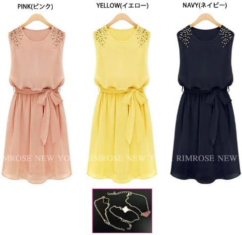 Amazon Fantasista レディース エレガント パールビジューワンピース ノースリーブ Uネック ボウリボンドレス カジュアル ドレス バカンス 海 パーティー 二次会 おしゃれ オフィス かわいい セクシー チュニック スリム フィット ミニ ショート フリー ガーリー