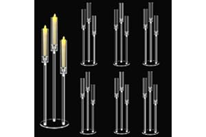 CHELOMENT 6 Set 3 Arms Acrylic Candelabras with Shades,31" Candelabra Centerpieces for Wedding Decorations,Clear Candle Holder for Table Decoration,Dinner Party,Candlesticks Holder Fits 0.87“LED Candle