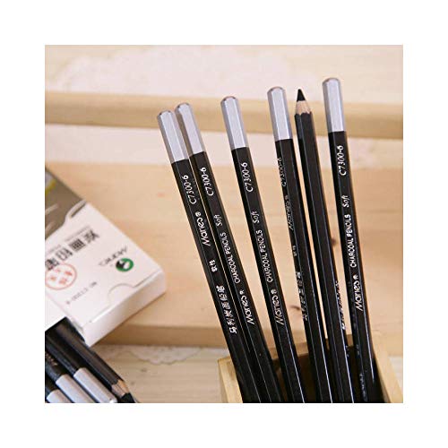 Maries 12Pcs/Box Soft/Neutral/Hard Non-Toxic Charcoal Pencil Black Sketch Drawing Pencils for School C7300-6 (Medium)