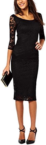 Women's Floral Lace Classic Slim Bridesmaid Dress Special Occasions Dresses Black XXL