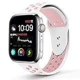Compatible for Apple Watch 38MM,RUOQINI Dual-color Soft Silicone Sport Replacement Band Compatible for Apple Watch Series 3, Series 2, Series 1 (S/M Size in White/Light Pink Color)
