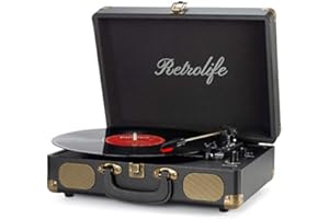Record Player 3-Speed Bluetooth Suitcase Portable Belt-Driven Vinyl Record Player with Built-in Speakers RCA Line Out AUX in 