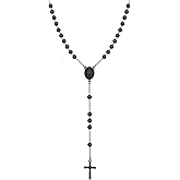 Eigso Pearl Rosary Necklaces for Men Women Catholic Necklace for Man Woman Christian Crucifix Pendant Chain