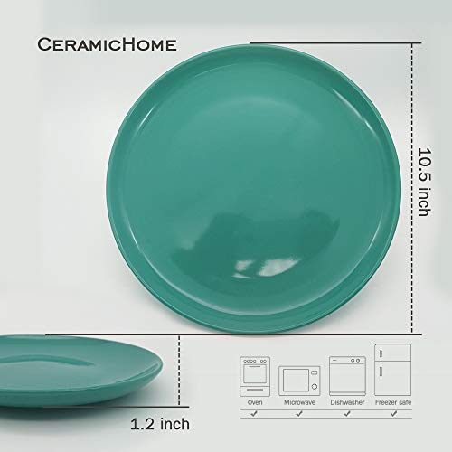 Warebest Stoneware Dinner Plate Set of 4 (10.5", 4-Piece),Porcelain Tableware Teal Blue Ceramic Dishes Set