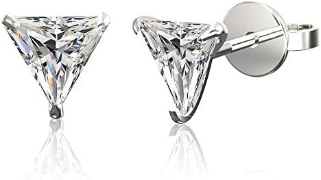 .925 Sterling Silver Hypoallergenic Black or White Cubic Zirconia Stud Earrings, Round Brilliant, Princess, Heart, Star, Triangle, 4mm - 11mm (Choice of Shapes & Sizes)