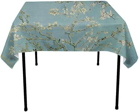 JACINTAN Square Tablecloth Table Cover - Waterproof/Spill Proof/Stain Resistant/Wrinkle Free/Heavy Duty - Great for Banquet, Parties, Dinner, Kitchen (70" x 70", Van Gogh Almond Blossom Art)