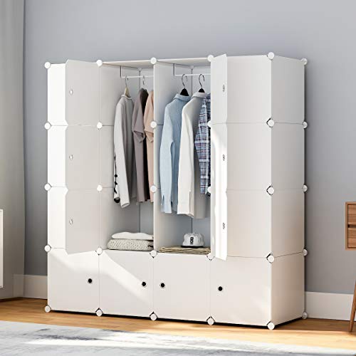 KOUSI Portable Wardrobe Clothes Closet HHYG-B2 (White, 16 Cubes)