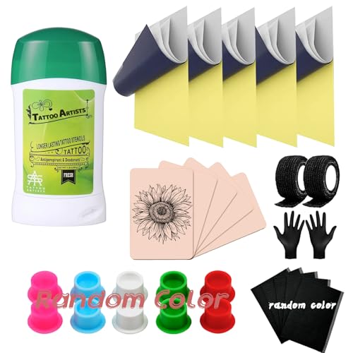 Tattoo Skin Practice Kit 29Pcs Tattoo Starter Kit for Beginners 5.9x7.9in 5Pcs Tattoo Skin A4 5Pcs Tattoo Transfer Paper 1Pcs Tattoo Stencil Gel 10Pcs Tattoo Ink Cap Tattoo Kit