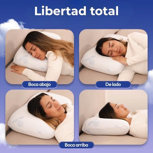 Almohada Cervicales y Cuello Alta Densidad 2 en 1 Apta para Todas Las Posturas | Almohada Viscoelástica Ergonómica de Célula Abierta | Soporte Ortopédico | Funda Aloe Vera Lavable