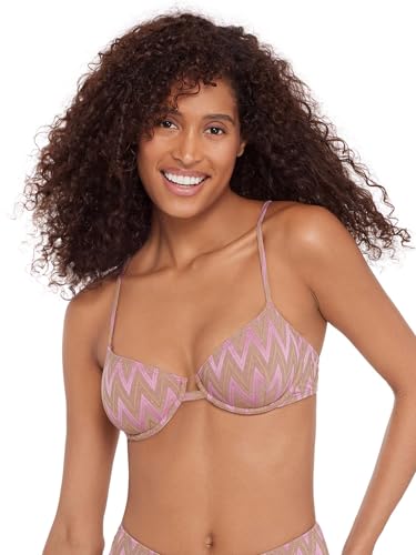 Steve Madden Womens Underwire Scoop Neck X-Back Demi Bikini Top, Chevron Shine…