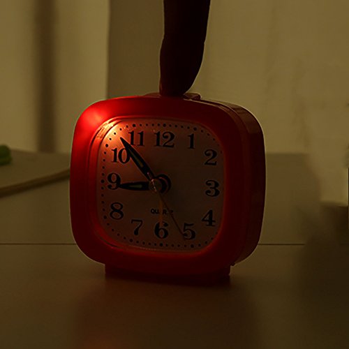 Square Bedside Small Alarm Clock - Portable Mini Size Bedroom Plastic Clock Compact Travel Analog Quartz Loud Beep Alarm Clock with Nightlight, Battery Operated, Silent Non Ticking (Red)