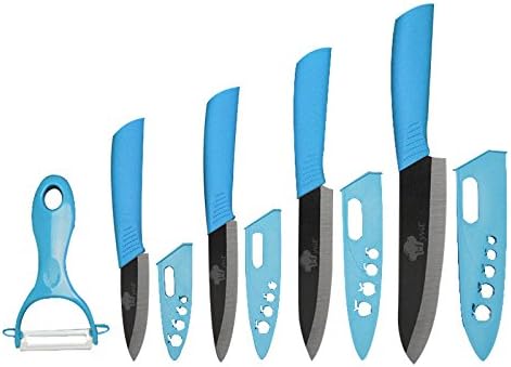 MYVIT Kitchen Ceramic Knife Set 3" 4" 5" 6" Inch Zirconia Black Blade Paring Fruit Vege Cooking Knife Ceramic Knives Set (Blue)