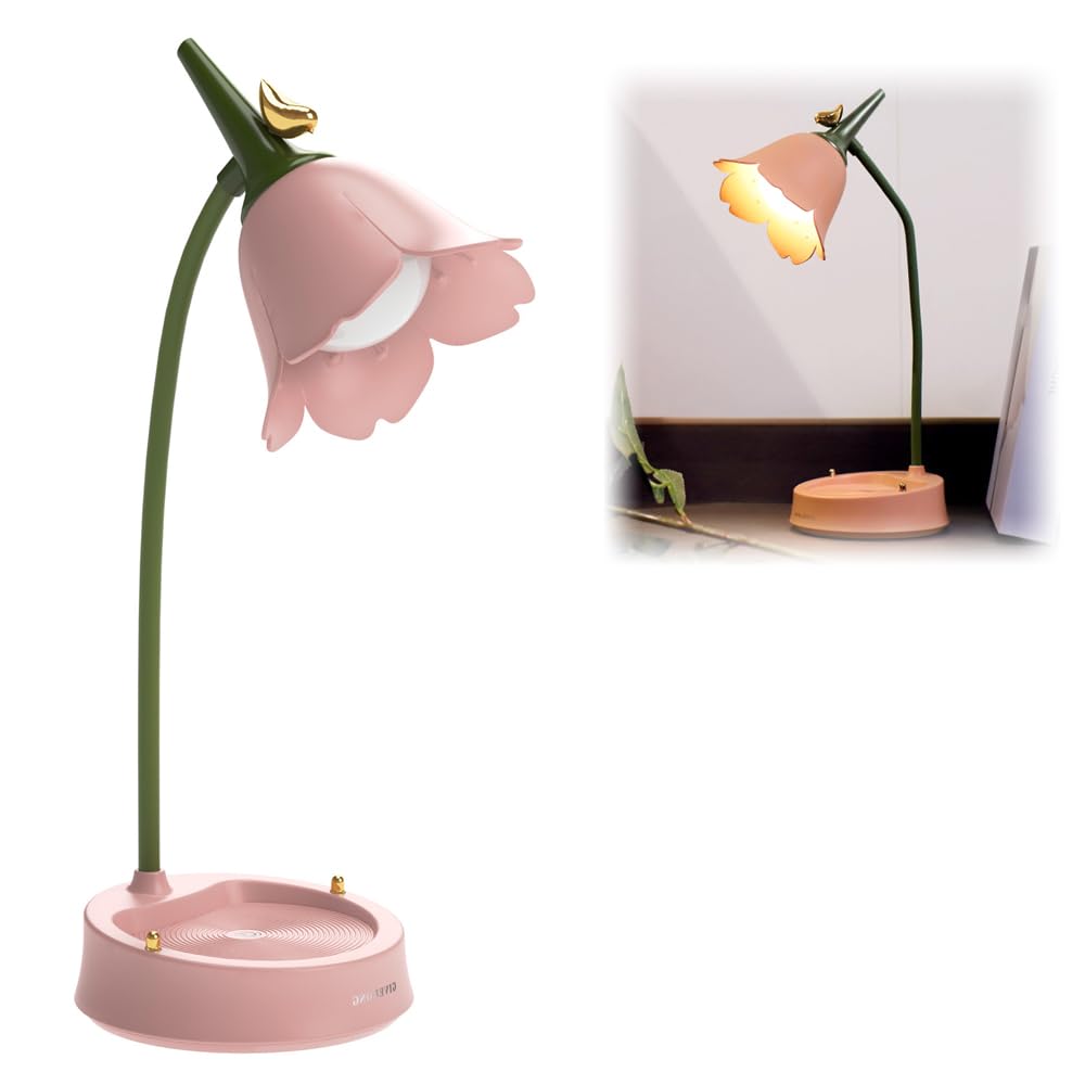 Dhqkqg LED Flower Desk Lamp - Rechargeable, Adjustable Touch Reading Lamp with 3 Color Modes and Stepless Dimming
