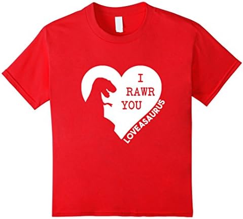 Kids Dinosaur Valentine's Day T-Shirt Dino Valentines Boys Girls 6 Red