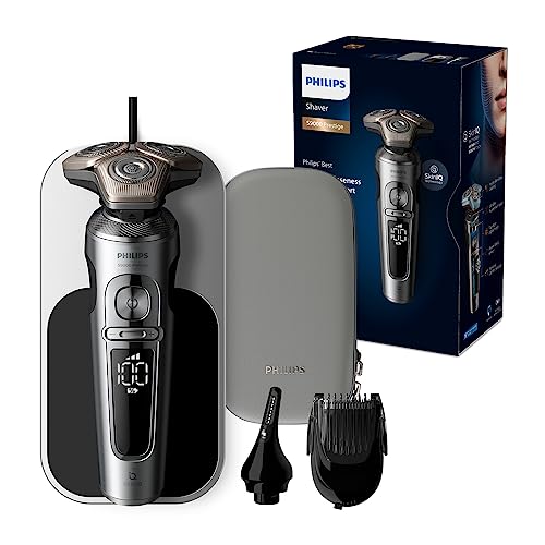 Philips Shaver Series 9000 Prestige, Elektrischer Nass- und Trockenrasierer, helles Chrom, Lift & Cut Rasiersystem, SkinIQ Technologie, Qi Ladepad, Ba