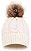 Simplicity Women's Knit Slouch Winter Hat With Pom Pom - Fleece Lined Skull Beanie, White